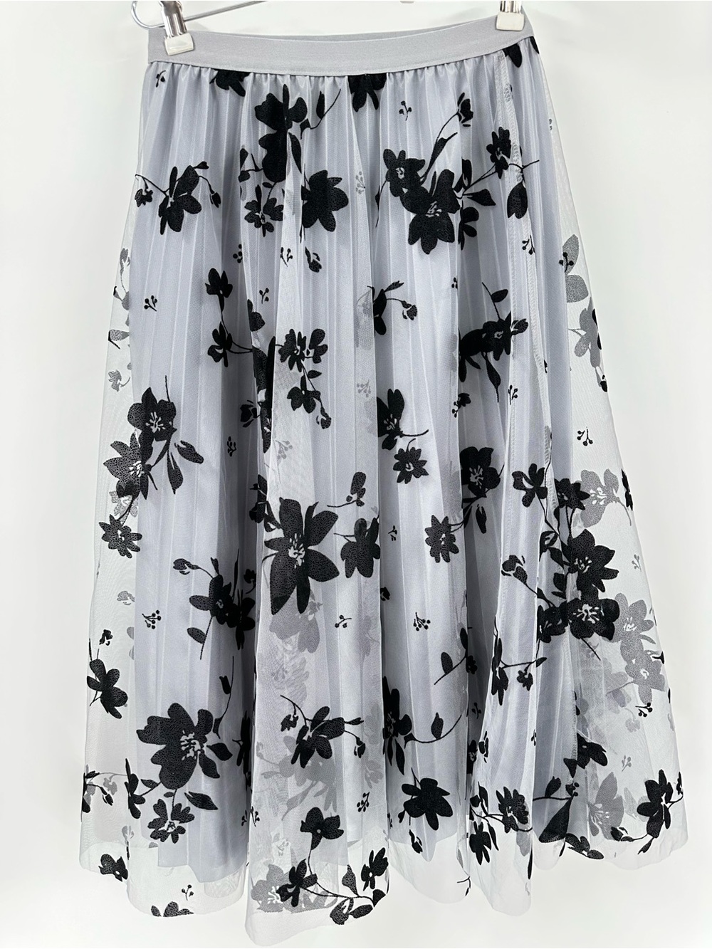 Unbranded Black Floral Appliqué Tulle Lined Skirt Boho Whimsical Balletcore Chic - Picture 6 of 13